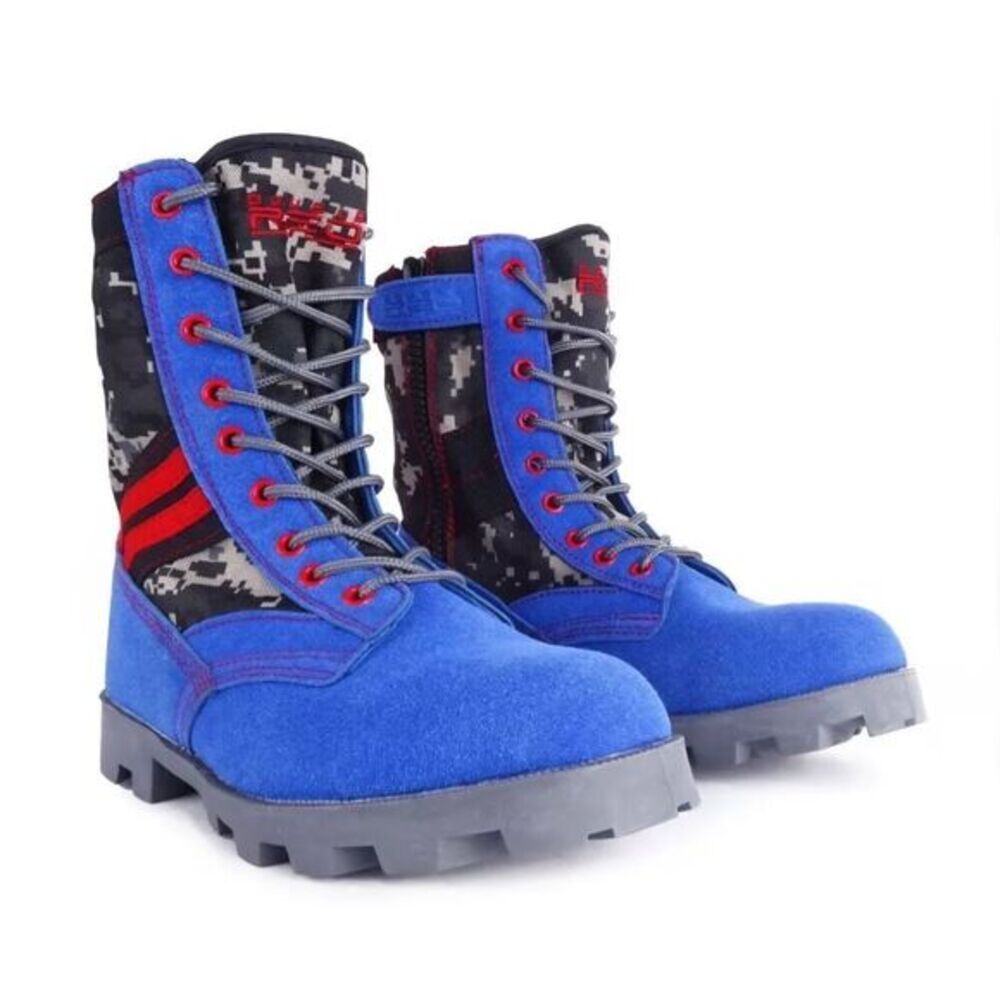 Double Red Camo Military Style Boots,‎ Red/Grey/Blue, Size US 8.5 Men's